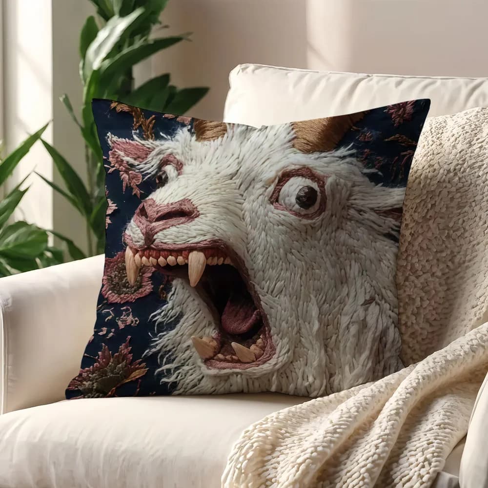 Spooky Goat Face 2D cushion cover For Pillow Sofa Printing Decoration Room Home Office Coffee Shop Car Nordic Simplicity - 2