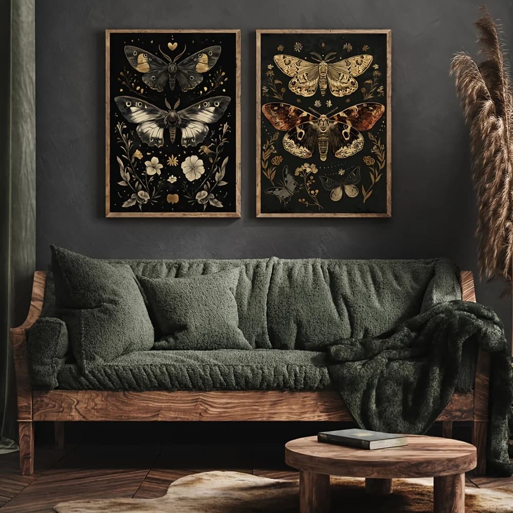 Gothic Plants Flowers Butteryfly Moths Canvas Prints Dark Art Moddy Wall Art Posters for Modern Living Room Halloween Home Decor - 2