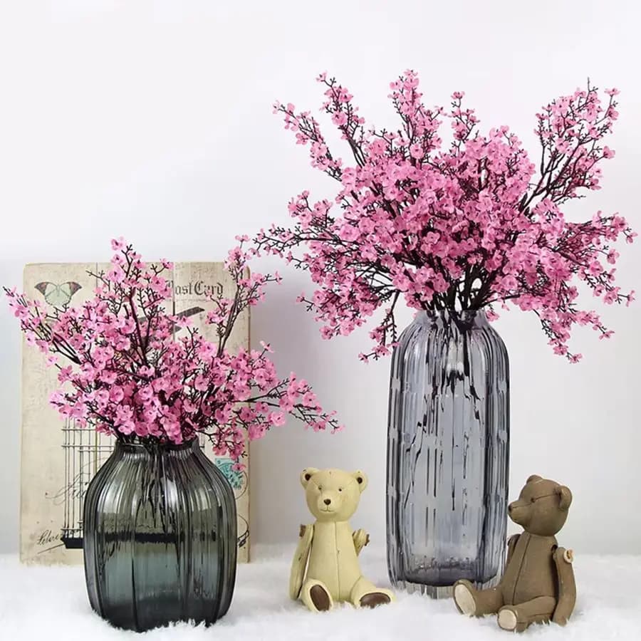 White Artificial Flowers Cherry Blossoms Gypsophila Fake Plants DIY Wedding Bouquet Vases for Home Decor Faux Festival Branch - 4