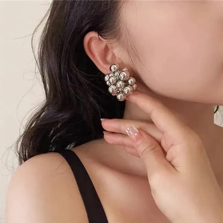 Trendy CCB Unique Braided Plastic Ball Bead Stud Earrings for Women Trendy Goth Gold Color Piercing Earring Party Jewelry Gift - 2