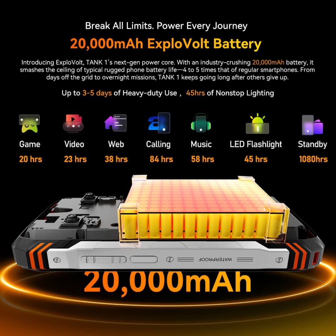 هاتف ذكي متين Blackview OSCAL TANK 1 5G، بطارية 20000mAh/55W، شاشة 6.78 بوصة FHD+ بمعدل تحديث 120Hz، معالج MTK7050، كاميرا أندرويد، IP68/IP69K/GPS/NFC - 3