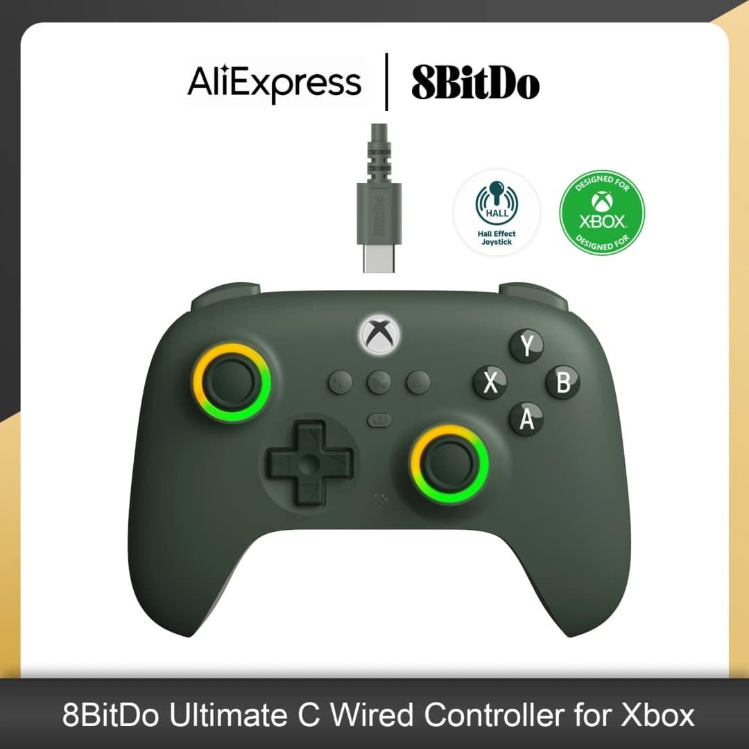 8BitDo Ultimate C وحدة تحكم ألعاب سلكية لXbox Series X/S Xbox One مع Game Pass عصي تحكم بتأثير هول لWindows 10/11