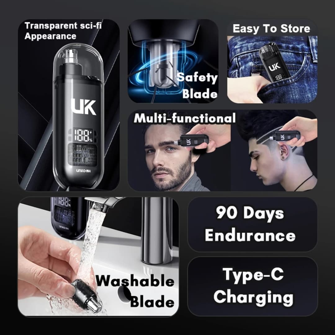 مزيل شعر الأنف الكهربائي المحمول صغير الحجم مزيل شعر الأنف والأذن والحواجب للرجال قابلة للشحن ماكينة حلاقة بلا ألم - 2