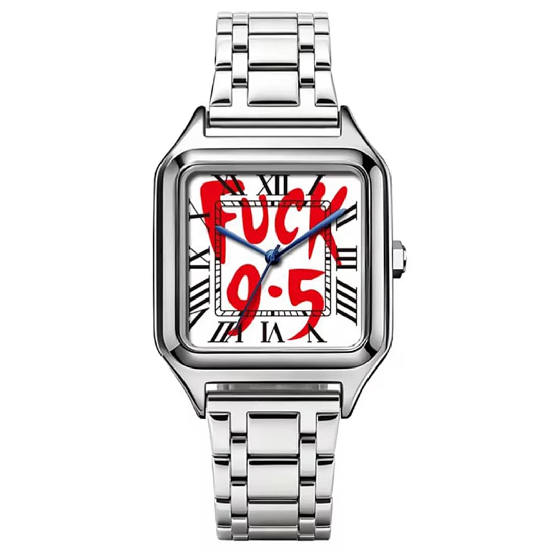 FUCK9.5 Stainless Steel Alloy Square Dial Simple Elegant Ins Style Light Luxury High-end Unisex Square Waterproof Quartz Watch - 6