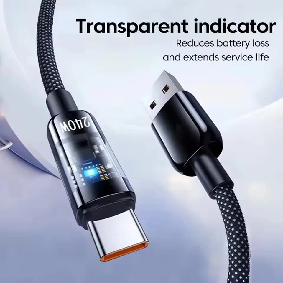 كابل شحن فائق السرعة 240 واط QC 3.0 يو اس بي إلى تايب سي لهواتف سامسونج وشاومي وهواوي مع شاشة عرض رقمية ليد وشاحن بيانات - 5