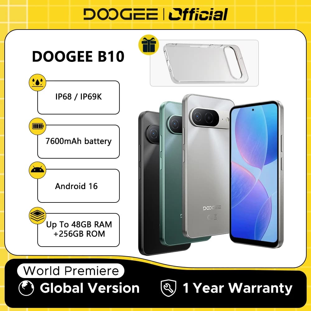 هاتف دوغي B10 لأول مرة عالمياً مع ذكاء اصطناعي Gemini، أندرويد 16، بطارية 7600mAh، 6GB 256GB، شاشة 6.6 بوصة، كاميرا 64MP AI