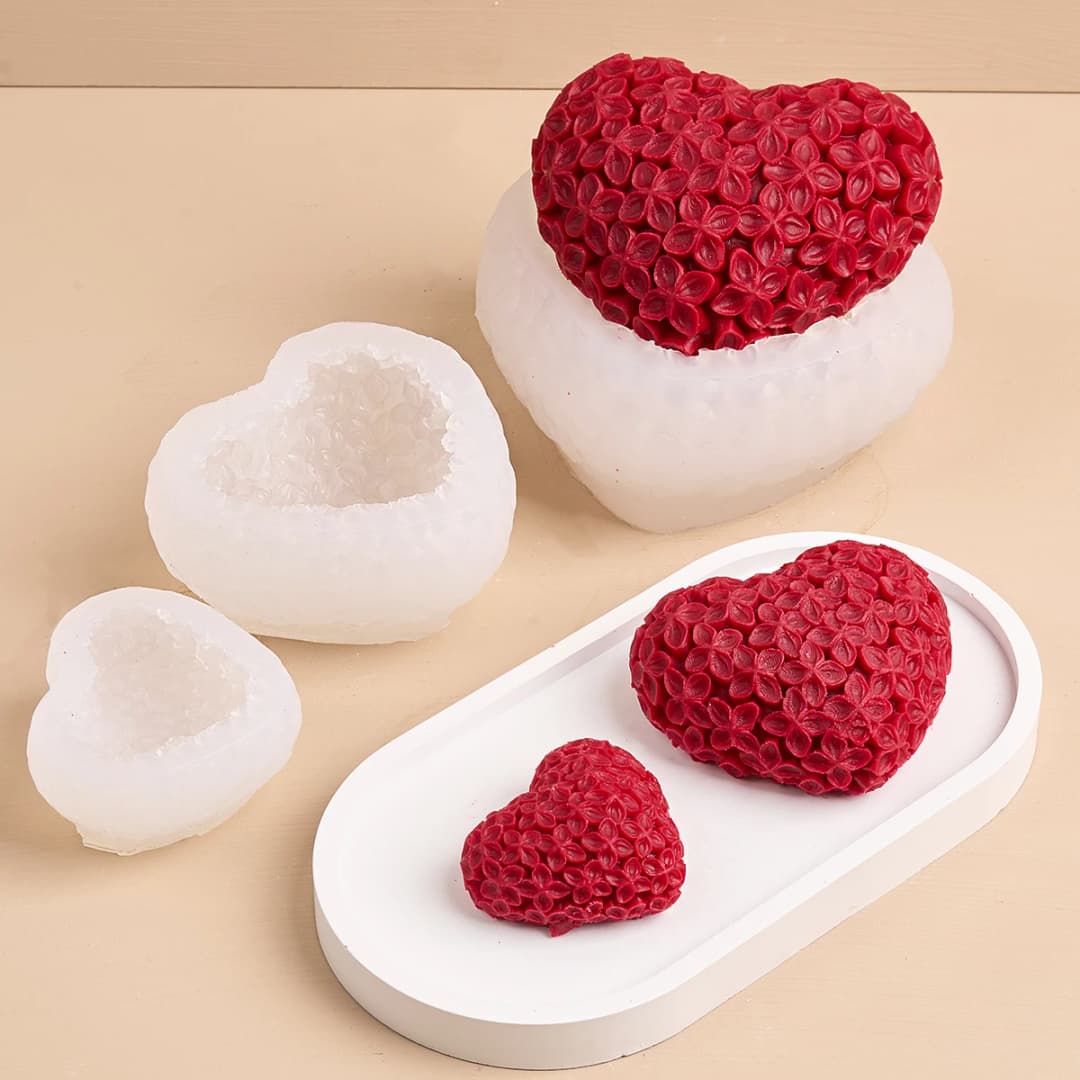 3D Love Flower Silicone Candle Mold DIY Valentine's Day Heart Scented Soap Molds Plaster Resin Chocolate Baking Making Kit - 4