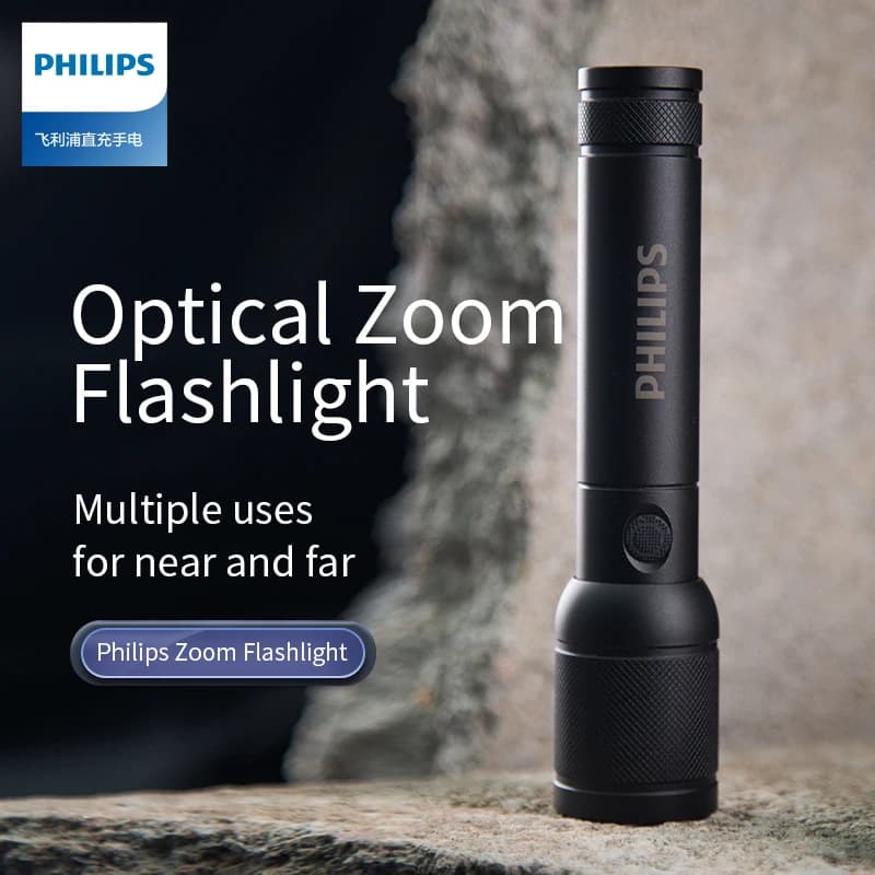 Philips كشاف SFL6168 بتكبير بصري محمول قابل لإعادة الشحن LED مع 4 أوضاع إضاءة لمصباح التخييم للدفاع عن النفس