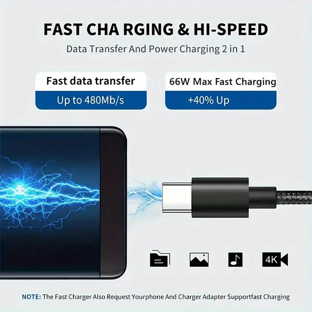 66 واط نايلون مضفر USB C إلى نوع C كابل شحن سريع 5A شحن سريع TypeC إلى Type-C PD شاحن بيانات الحبل 1 متر 2 متر 3 متر خط محول - 2