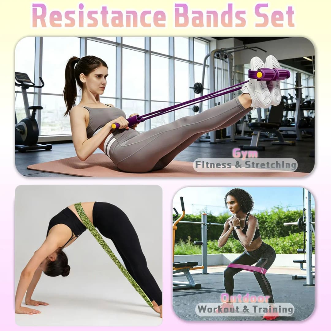 Resistance Band Set, Foot Pedal Resistance Band with Handle, Exercise Elastic Band Suitable for Abs, Waist, Arms, Legs, Women's - 5