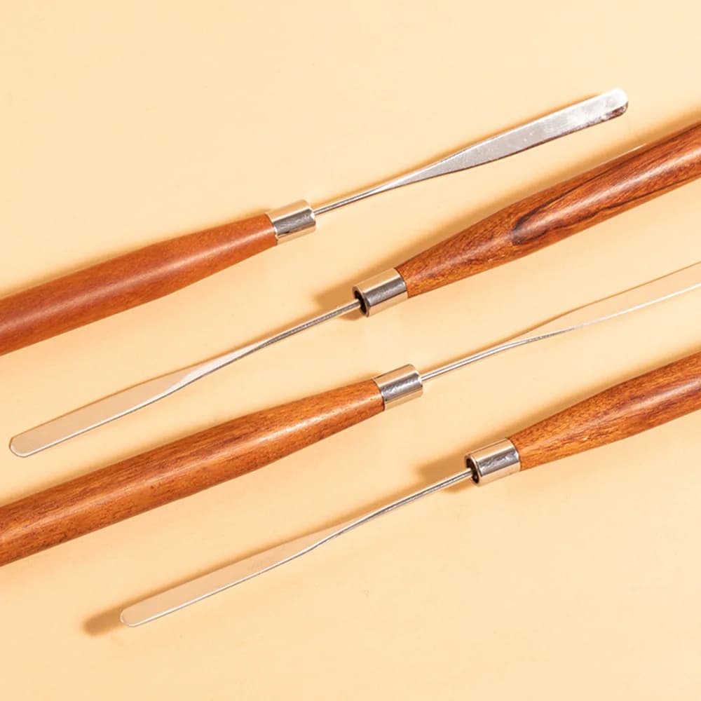 Stainless Steel Mixing Spatula Tool Nail Art Wooden Handle Spatuler Rod Metal Stirring Mixing Pigment Stick Manicure Tool - 4