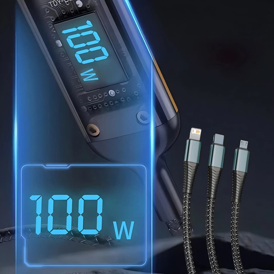 كابل شاحن سريع 3 في 1، USB 100 واط 6A، كابل سيارة USB إلى Type-C ومايكرو لايتنينج لآيفون 16 و15 و14 و13 وسامسونج وشاومي وهواوي - 5