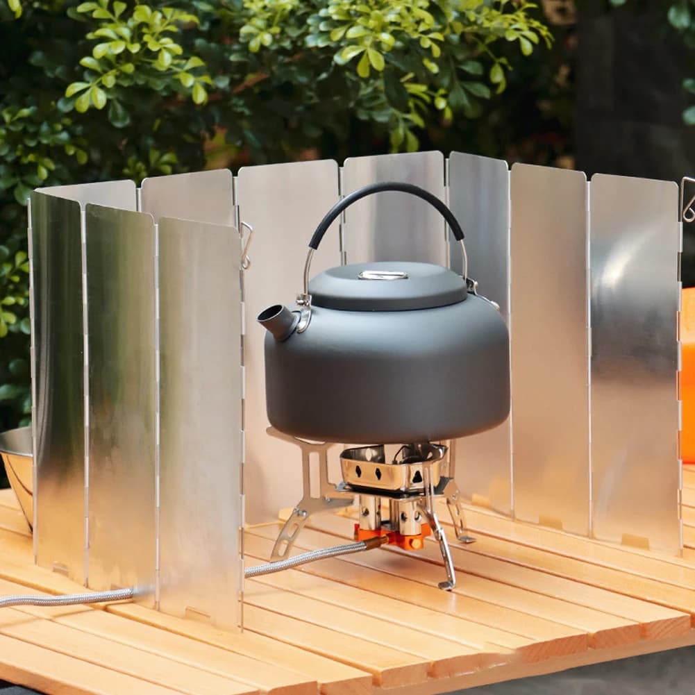 8/10 Plates Outdoor Stove Wind Shield with Storage Bag Cooking Burner Windproof Screen Aluminum Alloy for Camping Picnic - 3