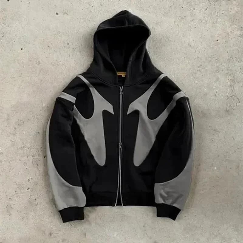American  Retro Letter Printed Devil Pattern Hoodie Y2k Harajuku Casual Couple Zipper Hoodies Sweatshirt Fashion men's Clothing - 4