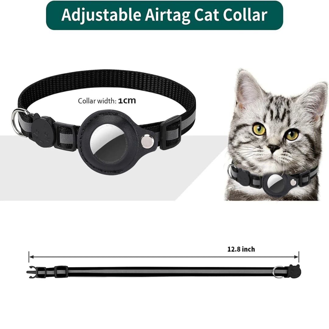 Cat AirTag Holder Collar Breakaway Reflective Strips Adjustable Kitten Collar Waterproof Cat Bell Collar Pet Air Tag Case - 5