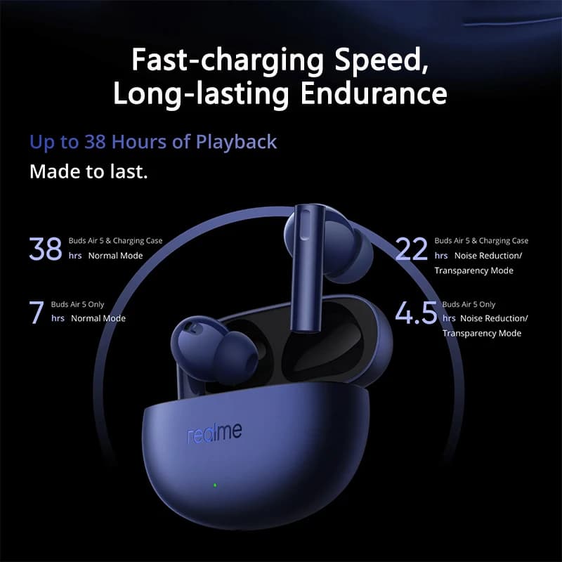 Global Version realme Buds Air 5 TWS Earphone 50dB Active Noise Cancellation Wireless Headphone 38Hour Battery Life Bluetooth5.3 - 4