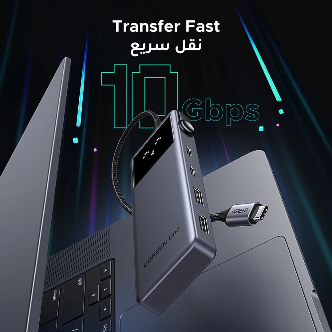 محول UGREEN Uno USB C HUB 6 في 1، دقة 4K60Hz، PD100W، سرعة 10 جيجابت/ثانية، لمحطات العمل واللاب توب Macbook Pro وAir - 3