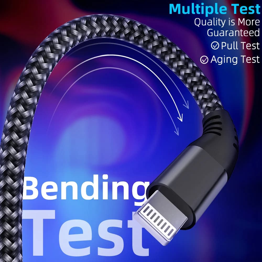 LAIHONEN  USB C to Lightning Nylon Braided Cable Fast Charging Data Sync Cord 1/3 Pack for iPhone 14 13 12 11 Pro XR XS - 4