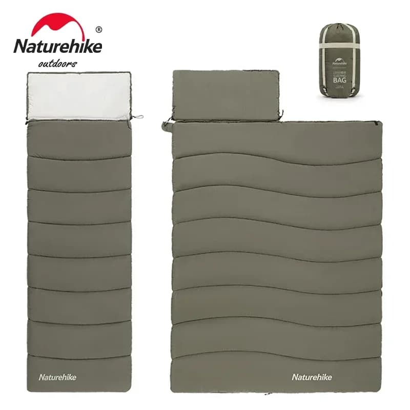 كيس نوم من القطن على شكل ظرف من Naturehike محمول للتخييم في الهواء الطلق للبالغين كيس نوم فردي قابل للتوصيل بغطاء للرأس من القطن