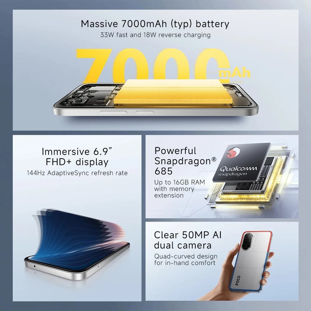 Original POCO M7 Global Version Smartphone Snapdragon 685 6.9" 144Hz FHD+ DotDisplay 50MP 7000mAh 33W Fast Charging NFC - 2