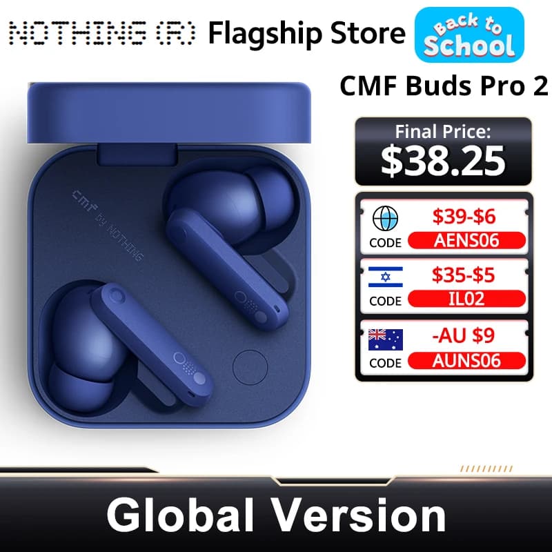 الإصدار العالمي Nothing CMF Buds Pro 2 سماعات بلوتوث 5.3 مع إلغاء ضوضاء نشط هجين 50 ديسيبل و6 ميكروفونات عالية الدقة IP55
