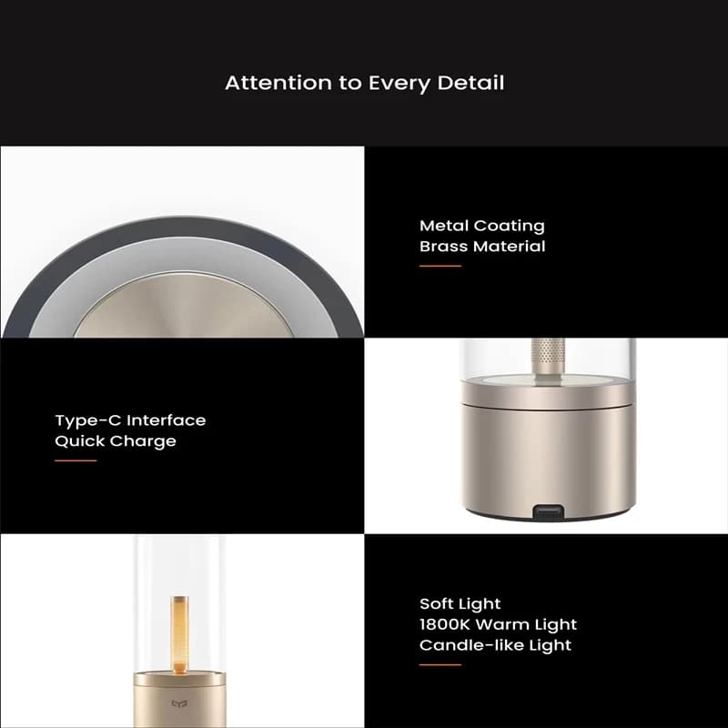 Yeelight Candela Lamp LED Night Light Warm Light Rechargeable 1800K Stepless Rotating Dimming Bedside Lamp Suitable For Bedroom - 5