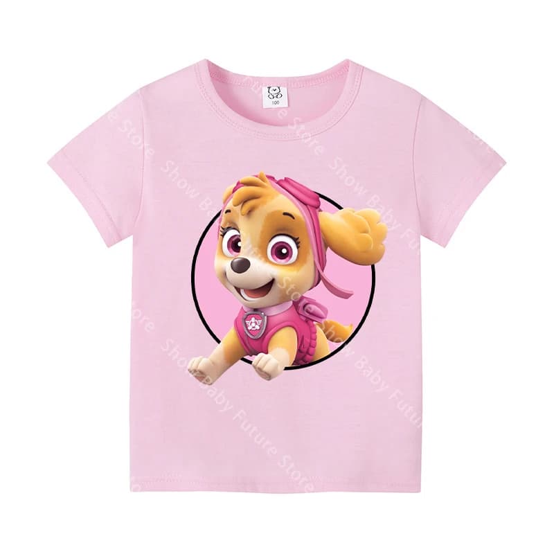 تي شيرت Paws Patrols Chase Marshall Skye Rocky للأولاد والبنات، قطن لطيف، كم قصير، هدية صيفية جديدة Kawaii - 3