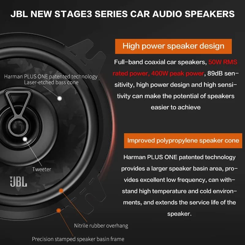 سماعات سيارة JBL مقاس 4 بوصات سماعات محورية سماعات ستيريو بقناتين سماعات سيارة صبووفر تويتر كامل التردد وميد رينج - 2
