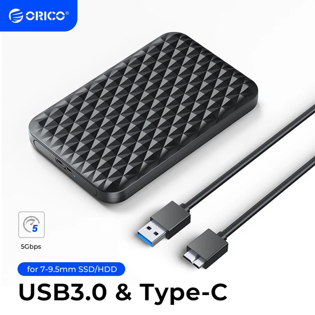 علبة ORICO الخارجية لأقراص HDD مقاس 2.5 بوصة، واجهة USB 3.0 إلى SATA بسرعة 5 جيجابت/ثانية، متوافقة مع أقراص SATA بسماكة 7-9.5 ملم لأجهزة الكمبيوتر