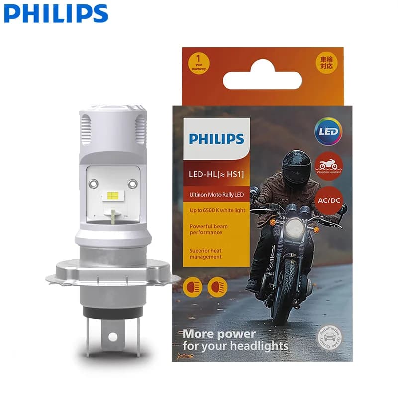 مصابيح أمامية Philips Ultinon Moto Rally HS1 LED للدراجات النارية AC/DC لون أبيض ساطع 6500K مصباح LED عالي ومنخفض PX43t لمبة 11636UMRX1