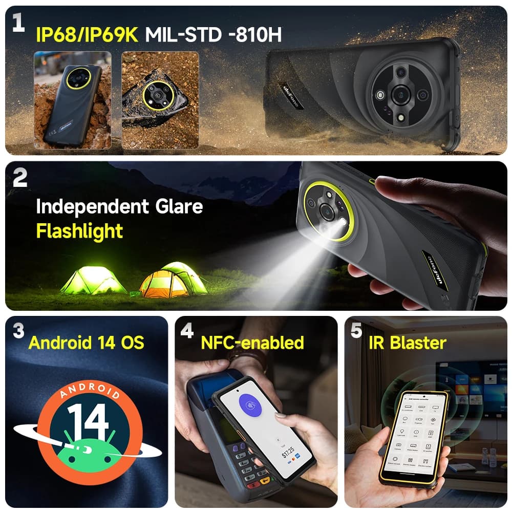 هاتف Ulefone Armor X31 4G متين بنظام Android 14 هاتف ذكي 6.56 بوصة ذاكرة وصول عشوائي 12 جيجابايت ذاكرة قراءة فقط 128 جيجابايت 48 ميجابكسل NFC كاميرا ليلية IR Blaster إصدار عالمي - 4