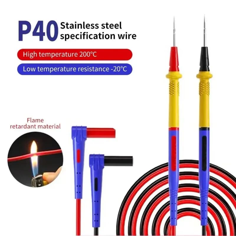 سلك اختبار MECHANIC P40 من الفولاذ المقاوم للصدأ، إبرة دقيقة 0.2 مم، 1000 فولت 20 أمبير، لأقلام الاختبار متعددة الأغراض
