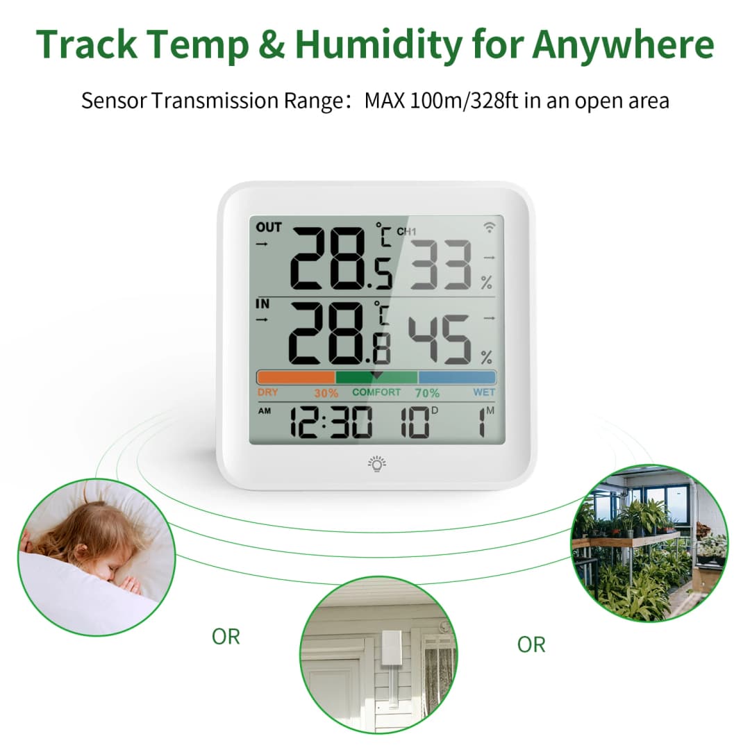Wireless Indoor Outdoor Thermometer Hygrometer Digital Temperature Humidity Monitor With Remote Sensor Home Weather Station - 5