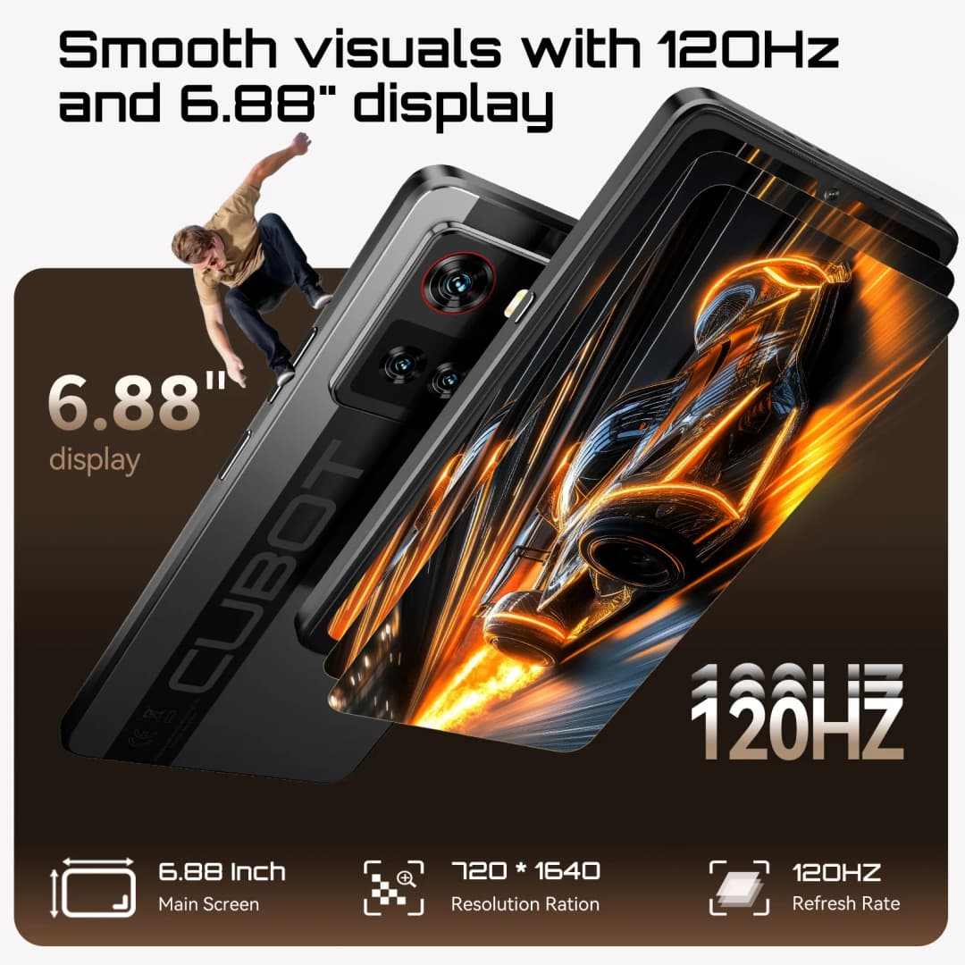 هاتف كوبوت X100 الذكي بشبكة 5G، أندرويد 15، معالج دايمنشن 7025، 6 نانومتر، 2.5 جيجا هرتز، شاشة 6.88 بوصة، 16 جيجابايت رام (8+8)، 256 جيجابايت روم، كاميرا 64 ميجابكسل، بطارية 5100 مللي أمبير - 6