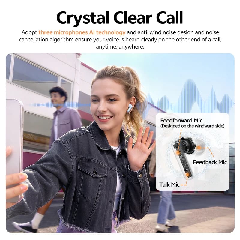 QCY T13 Pro BH26HT23A -50dB Adaptive ANC Earbuds Bluetooth 6.0 Multipoint Connection Earphones 6 Mics 47H Transparency Mode - 4