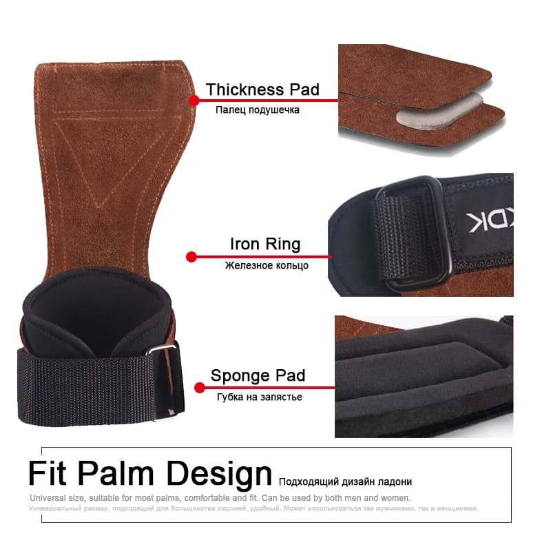 Gym Grips For Men Women Cowhide Palm Guards Weightlifting Fitness Workout Gloves Grips with Wrist Wraps Training Equipment - 3