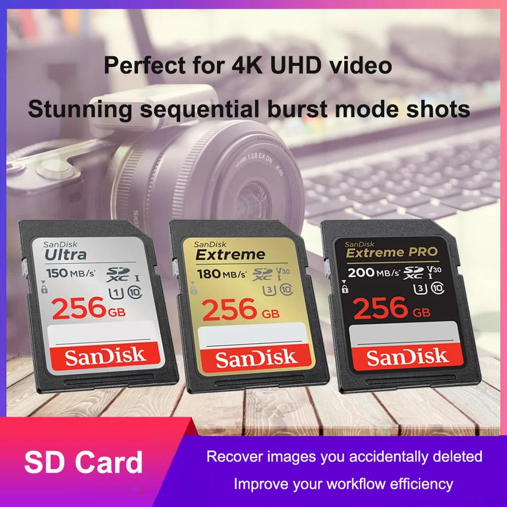 بطاقة SanDisk Ultra SDHC UHS-I وبطاقة ذاكرة SDXC بسعة 32 جيجابايت و64 جيجابايت و128 جيجابايت و256 جيجابايت - بطاقة SD أصلية للكاميرا بسرعة تصل إلى 150 ميجابايت/ثانية