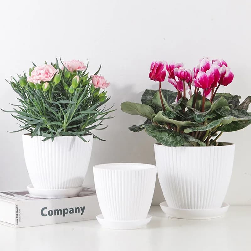 Flower Pot Round Planters Succulents Plant Pot with Tray Office Desktop Balcony Home Garden Decoration Outdoor Potted 5 Sizes - 2