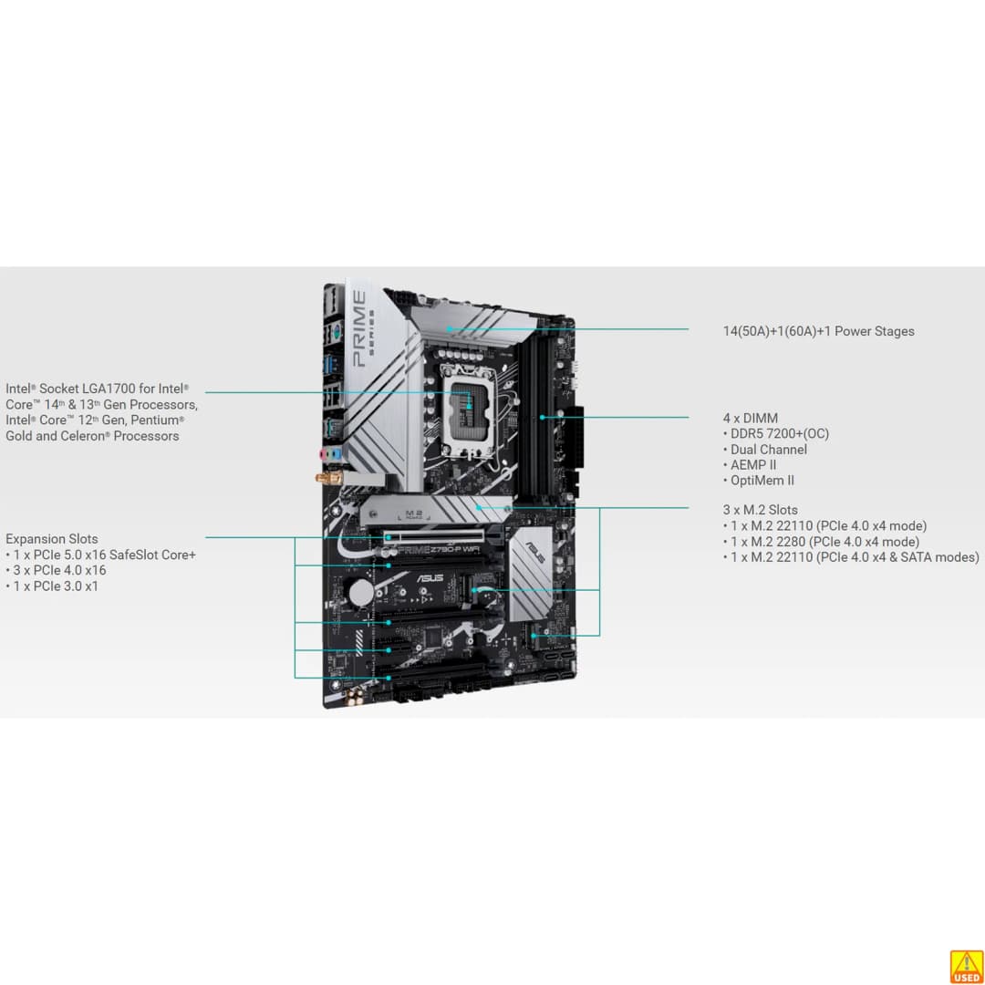 لوحة أم ASUS PRIME Z790-P WIFI مقبس Intel LGA1700 لمعالجات الجيل 14 و13 و12 ذاكرة DDR5 7200+ (OC) شريحة Z790 - 2