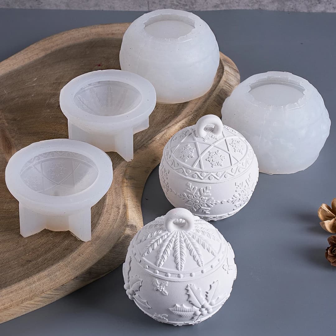 عيد الميلاد كرة مستديرة شمعة جرة قالب من السيليكون لتقوم بها بنفسك الإغاثة الثلوج التوت صندوق تخزين عدة قوالب الجص الراتنج الحرفية صنع ديكور عيد الميلاد - 3