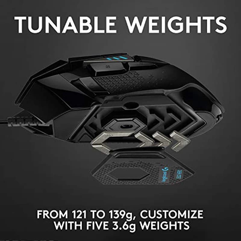 ماوس ألعاب سلكي عالي الأداء Logitech G502 HERO، مستشعر HERO 25K، دقة 25,600 DPI، إضاءة RGB، أوزان قابلة للتعديل، 11 زر للكمبيوتر/ماك - 4