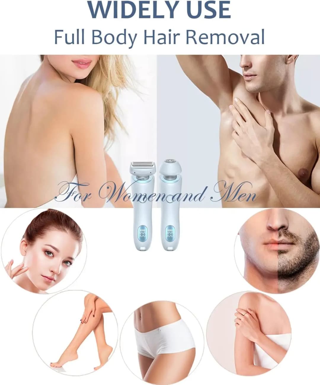 HOMEFISH ماكينة حلاقة كهربائية نسائية 2 في 1 وآلة تشذيب البكيني مقاومة للماء IPX7 لإزالة شعر الوجه والجسم للساقين والإبطين - 4