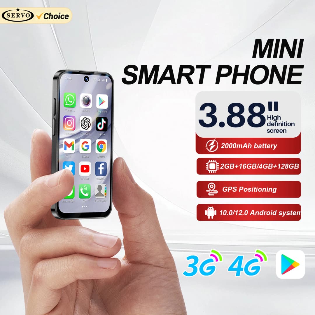 هاتف ذكي صغير رسمي SERVO 3G/4G بنظام أندرويد، ذاكرة وصول عشوائي 2/6 جيجابايت، ذاكرة قراءة فقط 16/128 جيجابايت، متجر Play، نقطة اتصال WiFi، شاشة 3.88 بوصة، بطاقتي SIM
