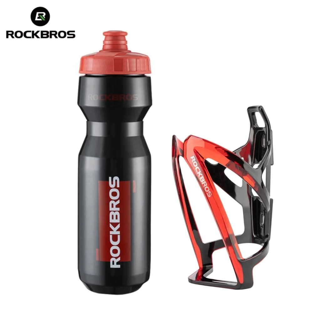 ROCKBROS زجاجة ماء للدراجات + حامل زجاجة ماء - طقم من قطعتين - زجاجة ماء رياضية 750 مل + حامل زجاجة ماء مصبوب متكامل