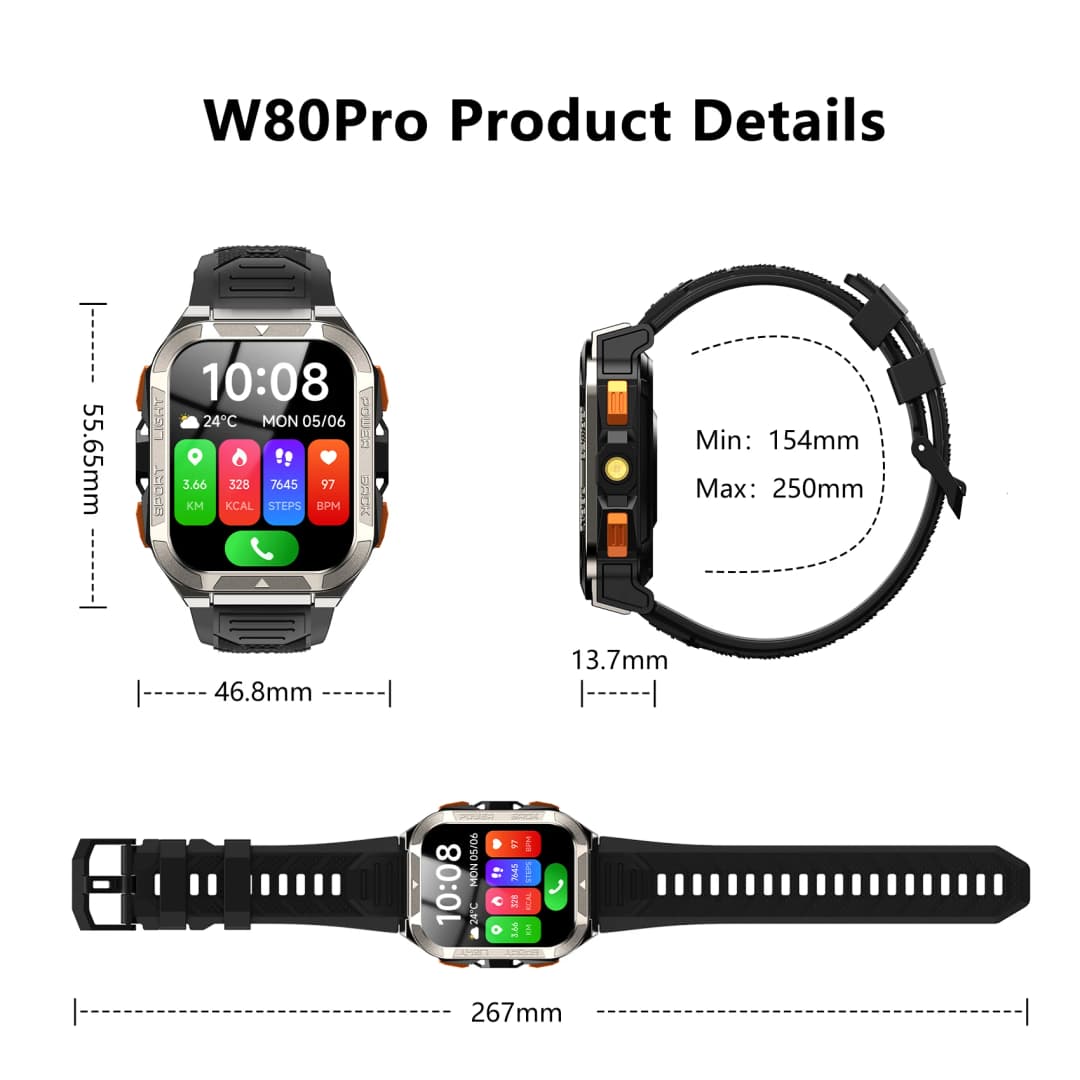 Blackview W80 Pro Men Smart Watch GPS Positioning 1.91'' Display 900mAh Battery Flashlight Compass Outdoor Rugged Smart Watches - 6