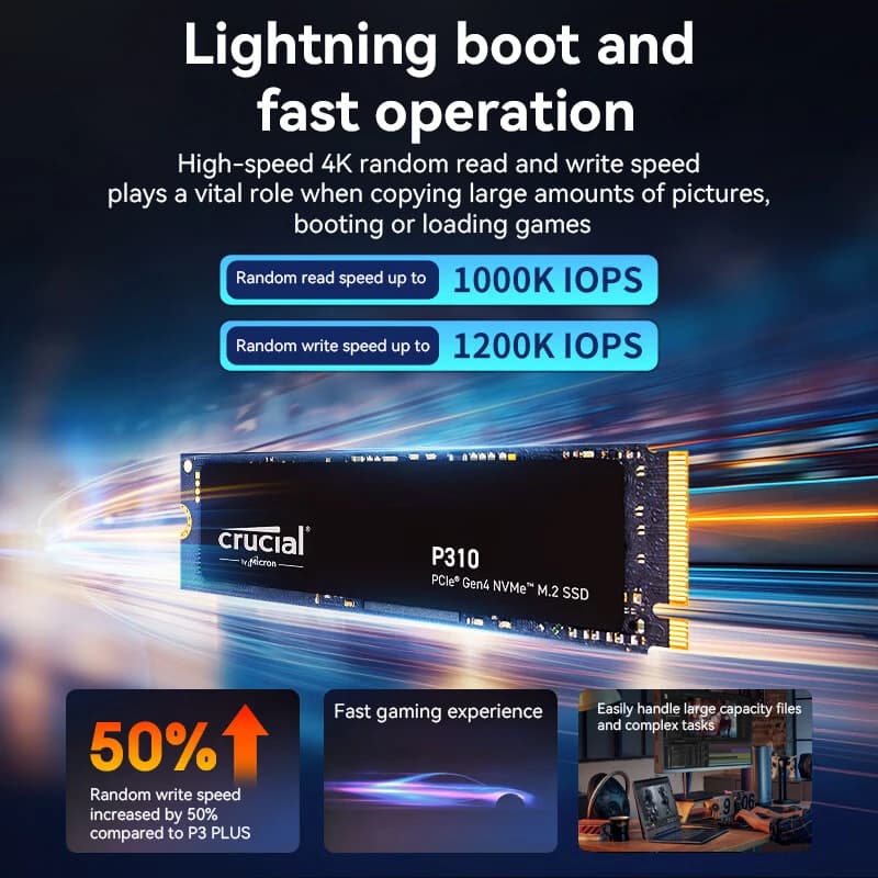قرص صلب كروشيال P310 SSD، سعات 1 تيرابايت/2 تيرابايت/4 تيرابايت، PCIe Gen4، NVMe، M.2 2280، سرعة تصل إلى 7,100 ميجابايت/ثانية، لأجهزة الكمبيوتر المحمولة والمكتبية - 6