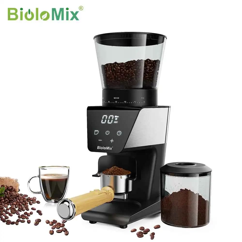 مطحنة قهوة كهربائية أوتوماتيكية من BioloMix، 30 ترس، للإسبريسو والقهوة الأمريكية، صب فوق، تخزين مرئي للحبوب