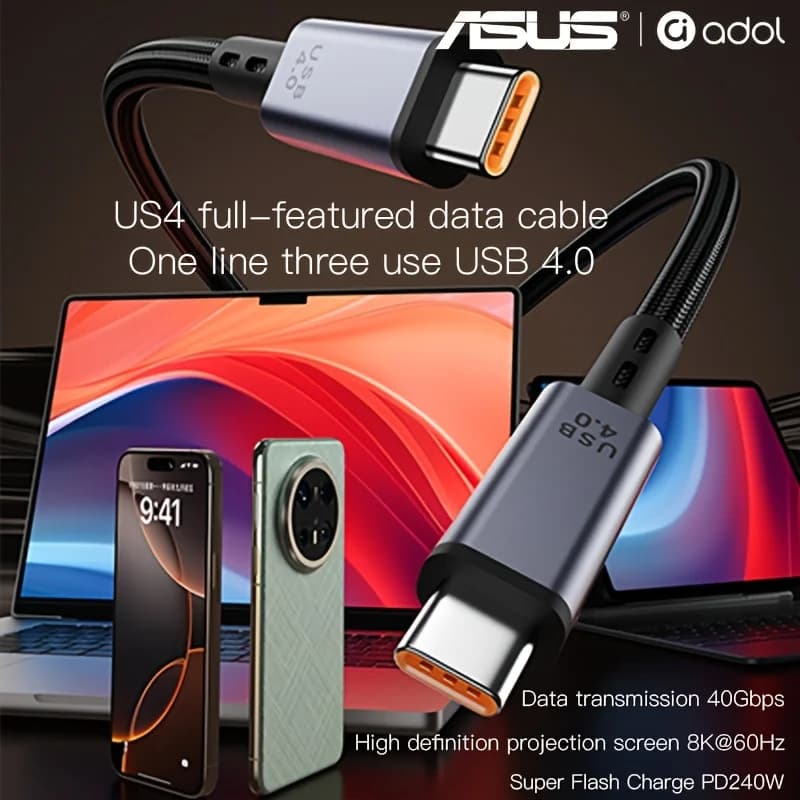ASUS USB4 Cable 40Gbps 240W 8K For Thunderbolt 4 Type C Fast Charging Thunderbolt3 USB 4.0 USB C to C Data Transfer Cable - 4