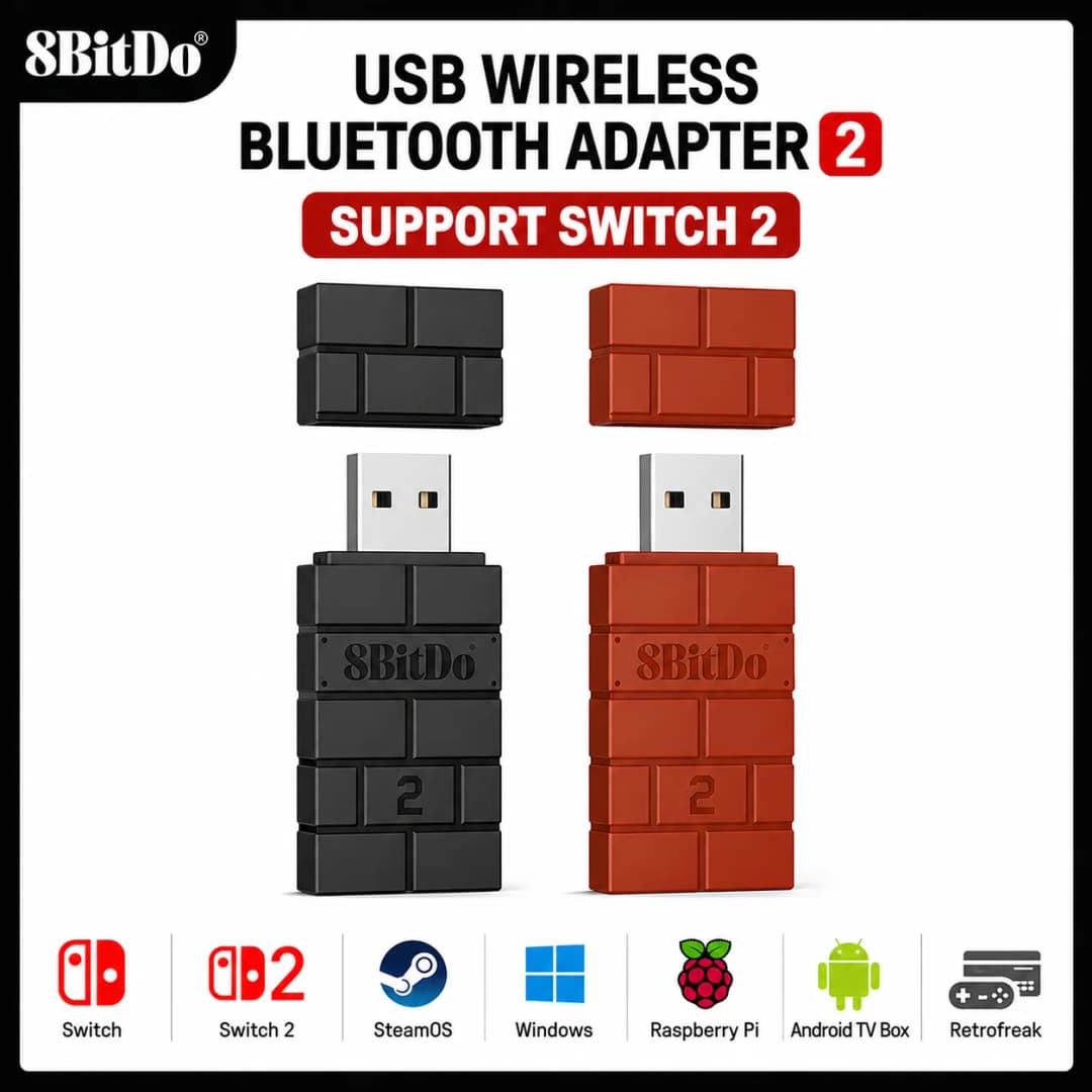 مستقبل محول بلوتوث لاسلكي 8BitDo USB لـ Nintendo Switch 2 وويندوز وماك وPS1 وXbox one وPS4 وPS5 وSwitch Pro Controller
