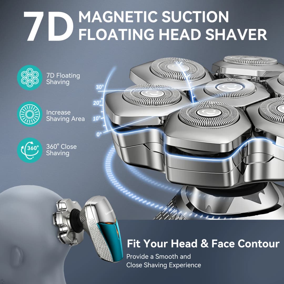 KENSEN 5 in 1 Electric Head Shaver Magnetic 7D Floating Blade Men's Grooming Kit Rechargeable Head Shaving Machine Beard Trimmer - 3